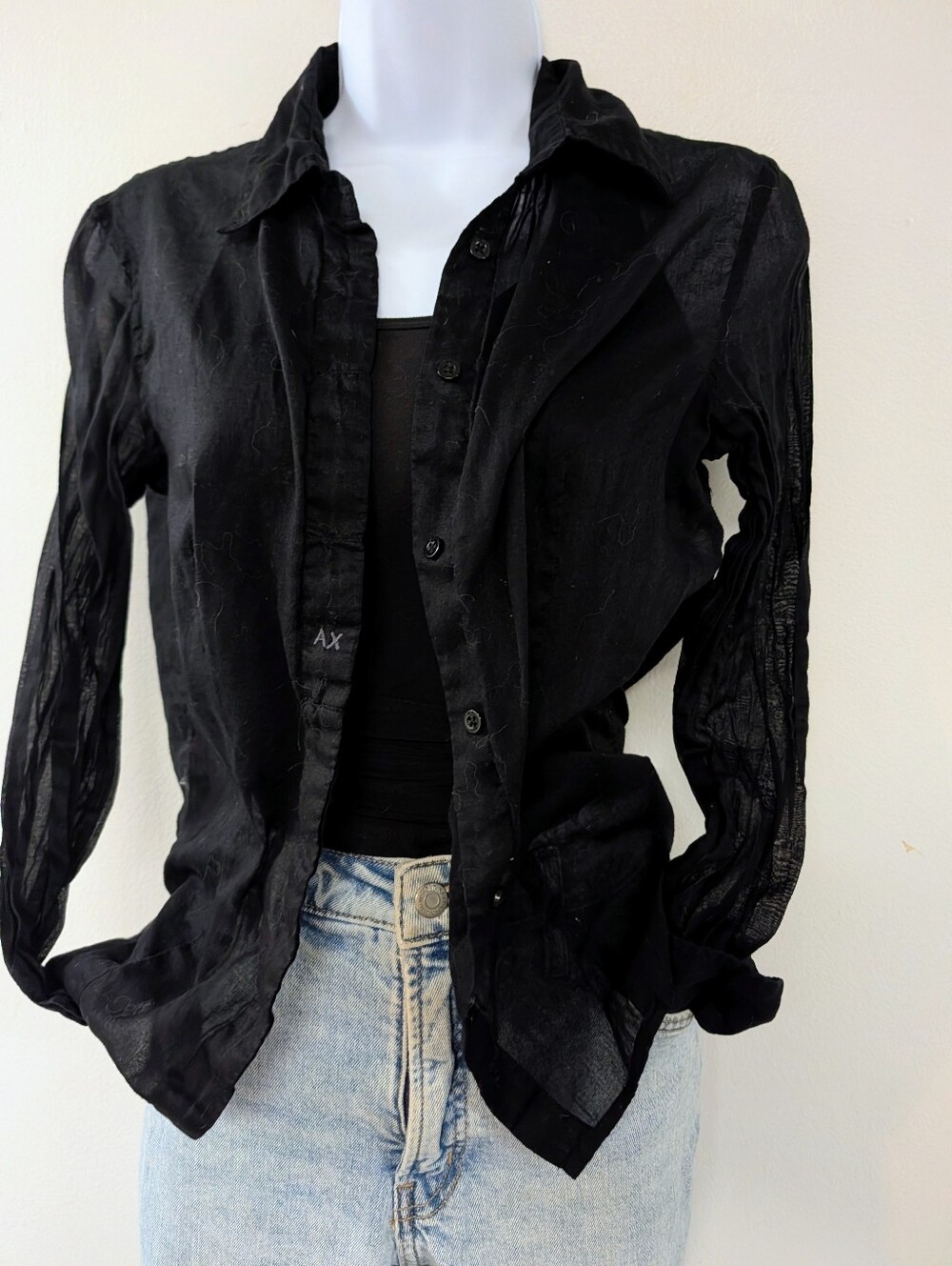 Armani Exchange Vintage Y2K Black Sheer Women's Button-Down Shirt